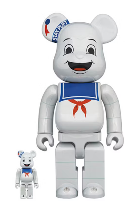 Bearbrick Stay Puft Marshmallow Man 100% & 400% Set White Chrome Ver.