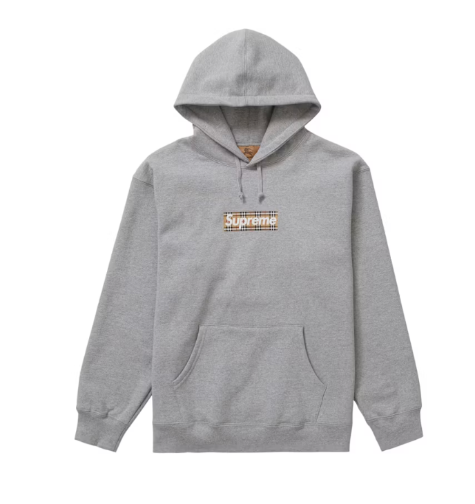 Supreme Burberry Box Logo Hooded Sweatshirt Heather Grey